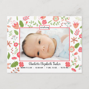 Pink Floral Bouquets - Birth Announcement Postcard