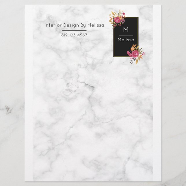 Pink Floral Bouquets on a White Marble Image Letterhead (Front)