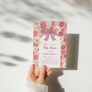 Pink Floral Bow Baby Shower – Girl Baby Shower Invitation
