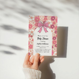 Pink Floral Bow Baby Shower – Girl Baby Shower Invitation