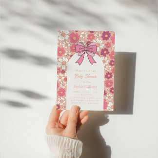 Pink Floral Bow Baby Shower – Girl Baby Shower Invitation