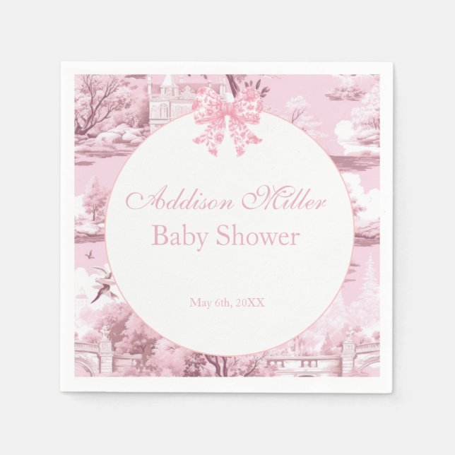 Pink Floral Bow Coquette Baby Girl Shower Nap Napkin (Front)