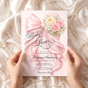 Pink Floral Bow Elegant Bridal Shower  Invitation