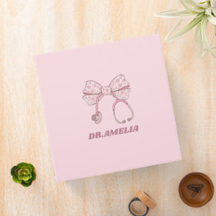 Pink Floral Bow Stethoscope Doctor Name Design Binder