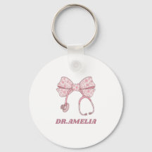 Pink Floral Bow Stethoscope Doctor Name Design
