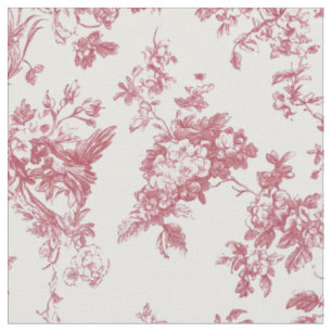 Pink Floral Branch Toile Pattern Fabric