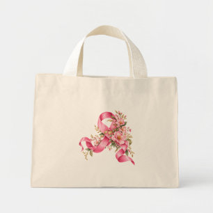 Pink Floral Breast Cancer Awareness Ribbon – Water Mini Tote Bag