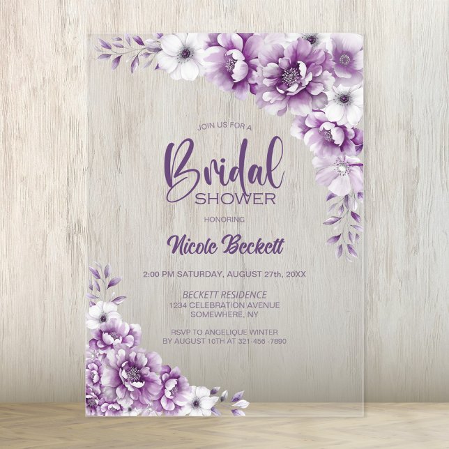 Pink Floral Bridal Shower Acrylic Invitations (Creator Uploaded)