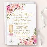 Pink Floral Bridal Shower Brunch Bubbly Gold Invitation<br><div class="desc">Watercolor Pink Blush Floral Gold Bridal Shower Brunch & Bubbly Invitation Card with Champagne Glass and Pink Bow</div>