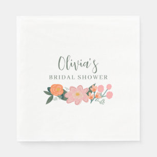 Pink Floral Bridal Shower Garden Party Greenery Napkin