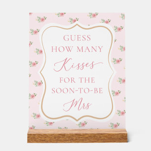 Pink Floral Bridal Shower Guess How Many Kisses Acrylic Sign
