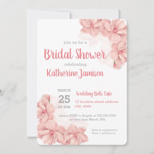Pink Floral Bridal Shower Invitation (Front)