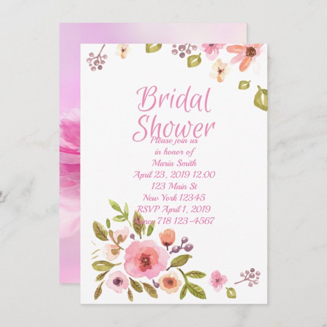 Pink Floral Bridal Shower Invitation (Front/Back)