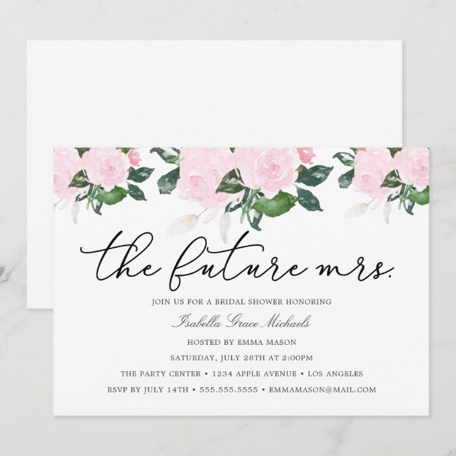 Pink Floral Bridal Shower Invitation (Front/Back)