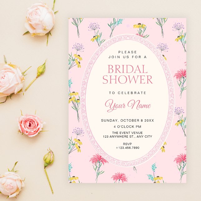 Pink floral bridal shower invitation (Creator Uploaded)
