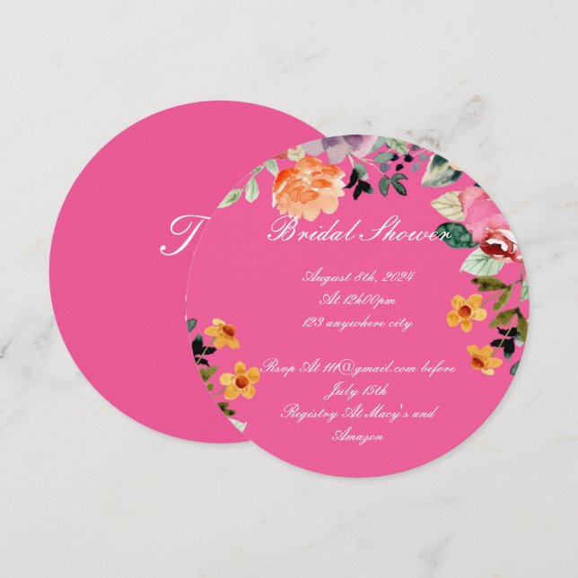 PINK FLORAL BRIDAL SHOWER INVITATION (Front/Back)