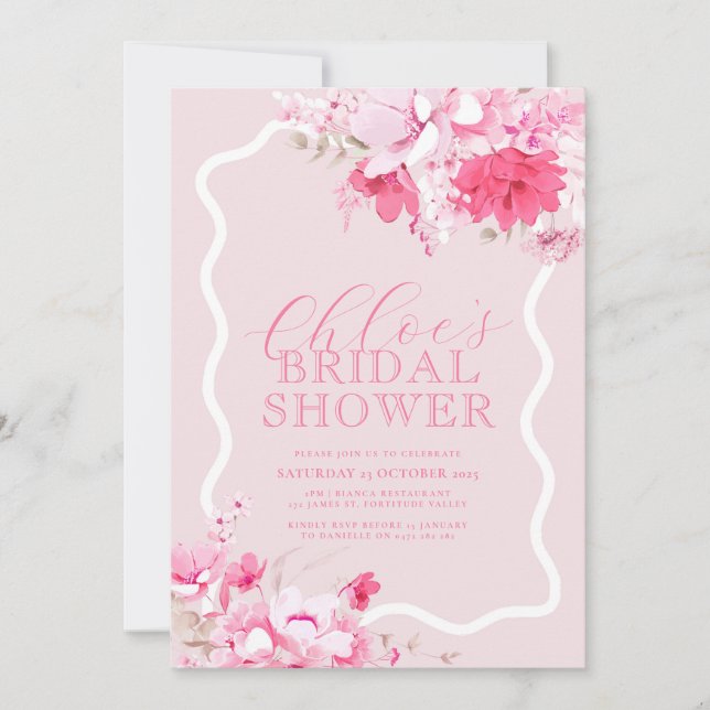Pink Floral Bridal Shower Invitation - Keira (Front)