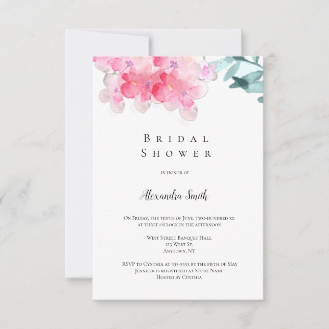 Pink floral bridal shower invitations (Front)