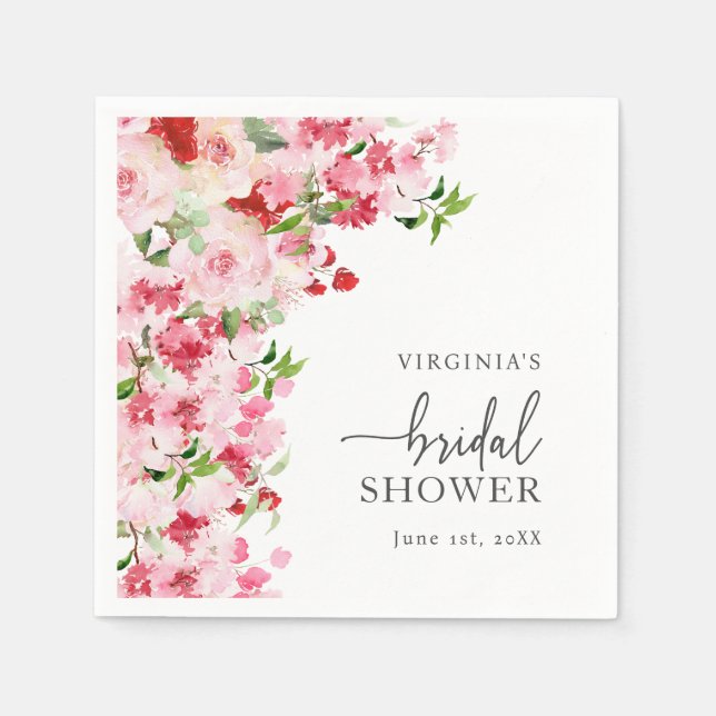 Pink Floral Bridal Shower Napkin (Front)