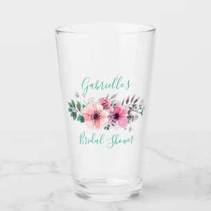 Pink Floral Bridal Shower Personalized Drinkware Glass