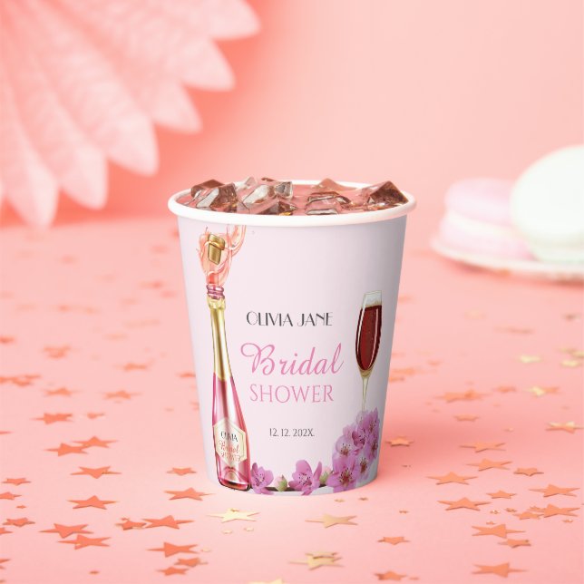 Pink Floral Bridal Shower Petals and Prosecco  Paper Cups (Insitu)
