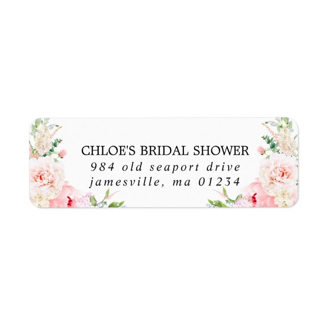 Pink Floral Bridal Shower Return Address Label (Front)