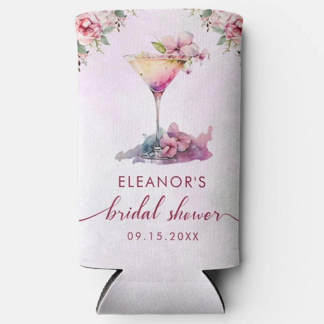 Pink Floral Bridal Shower Seltzer Can Cooler (Front)