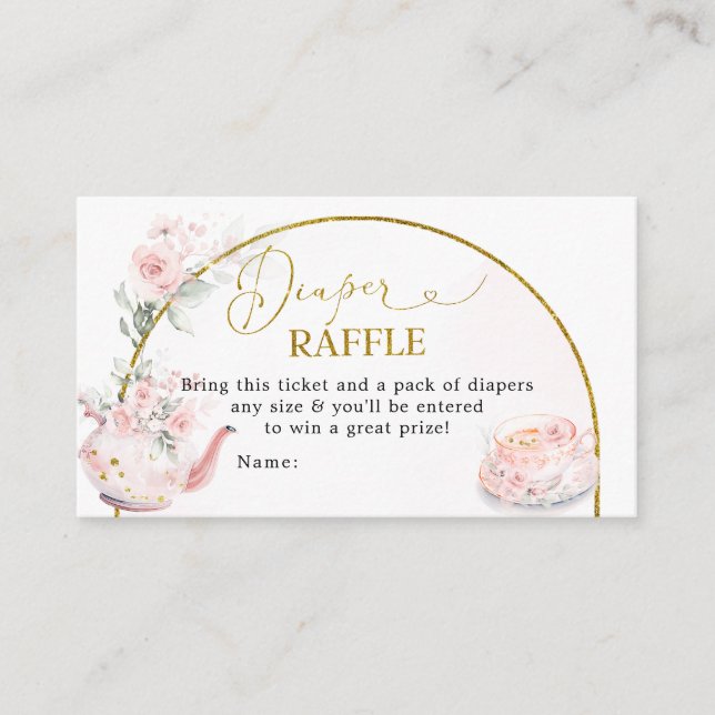 Pink Floral Bridal Shower Tea Party Diaper Raffle Enclosure Card (Front)