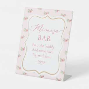 Pink Floral Bridal Shower Tea Party Mimosa Bar Pedestal Sign