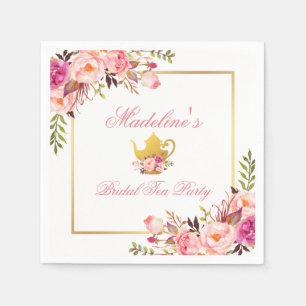Pink Floral Bridal Shower Tea Party Napkin
