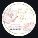 Pink Floral Bridal Shower Tea Party Thank You Classic Round Sticker<br><div class="desc">Pink Floral Bridal Shower Tea Party Thank You Sticker</div>