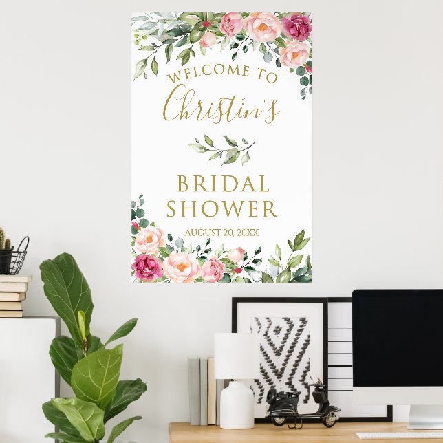 Pink Floral Bridal Shower Welcome Sign, Foam Board Poster (Home Office)