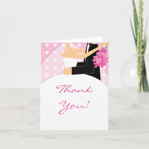 Pink Floral Bride & Groom Thank You Note Card