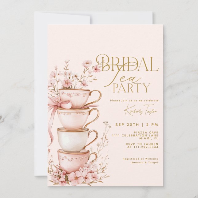 Pink Floral Bride to Be Bridal Shower Tea Party Invitation (Front)