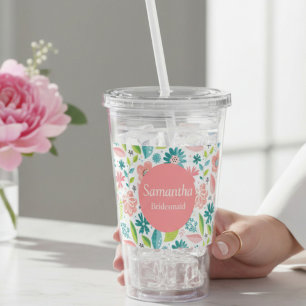 Pink Floral Bridesmaid Acrylic Tumbler