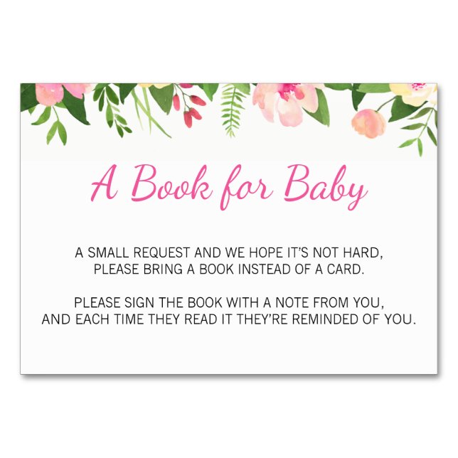 Pink Floral Bring A Book Request Card Inserts (Front)