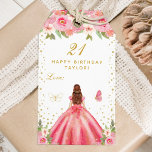 Pink Floral Brown Hair Girl Happy Birthday Gift Tags<br><div class="desc">This elegant and glamourous happy birthday gift tag can be personalized with a name. The design features a beautiful princess with brown red hair and fair skin in a pink ball gown. The text combines handwritten script and modern sans serif fonts for a classy and sophisticated look. The floral arrangements,...</div>