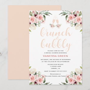 Pink Floral Brunch and Bubbly Bridal Shower  Invitation