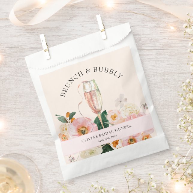 Pink Floral Brunch & Bubbly Bridal Shower Favour Bag (Clipped)