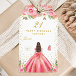 Pink Floral Brunette Hair Girl Happy Birthday Gift Tags<br><div class="desc">This elegant and glamourous happy birthday gift tag can be personalized with a name. The design features a beautiful princess with brunette hair and fair skin in a pink ball gown. The text combines handwritten script and modern sans serif fonts for a classy and sophisticated look. The floral arrangements, butterflies...</div>