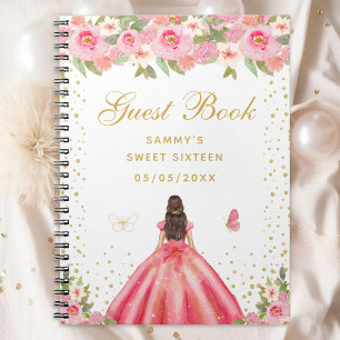 Pink Floral Brunette Hair Princess Sweet Sixteen Notebook