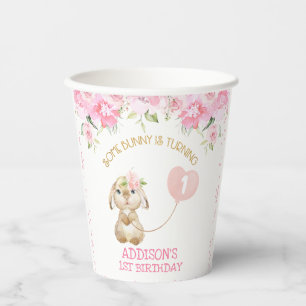 Pink Floral Bunny Balloon Birthday  Paper Cups