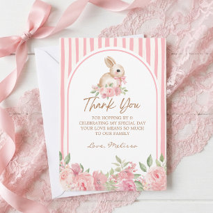 Pink Floral Bunny Bow Birthday Thank You Card