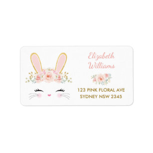 Pink Floral Bunny / Cute Rabbit Return Address Label