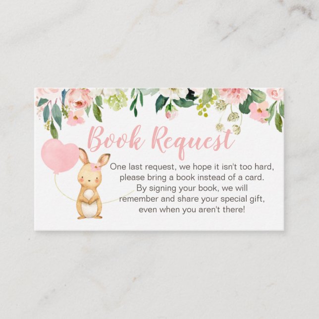 Pink Floral Bunny Demande de carte Insérer (Devant)
