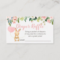 Pink Floral Bunny Diaper Raffle Card Insert