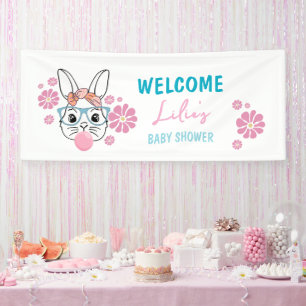 Pink Floral Bunny Girl Baby Shower personalized Banner