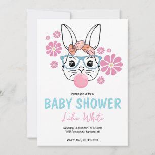 Pink Floral Bunny Girl Baby Shower personalized Invitation