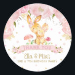 Pink Floral Bunny Joint Sisters Birthday Thank You Classic Round Sticker<br><div class="desc">Personalize this lovely Floral Bunnies sticker labels with your own wordings easily and quickly,  simply press the customize it button to further re-arrange and format the style and placement of the text.   Matching Pink Floral Bunny Items are available in store!
 (c) The Happy Cat Studio</div>