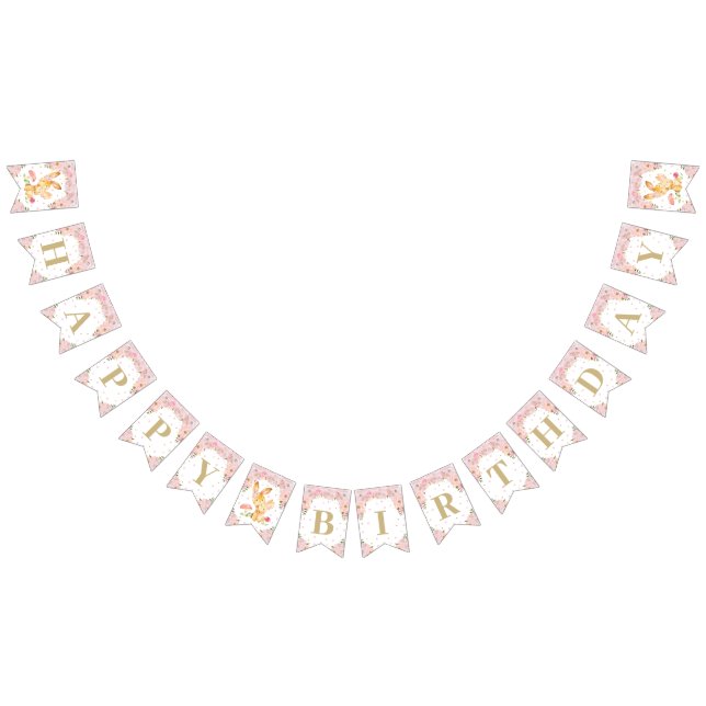 Pink Floral Bunny Rabbit Birthday Baby Shower Bunting Flags (All)